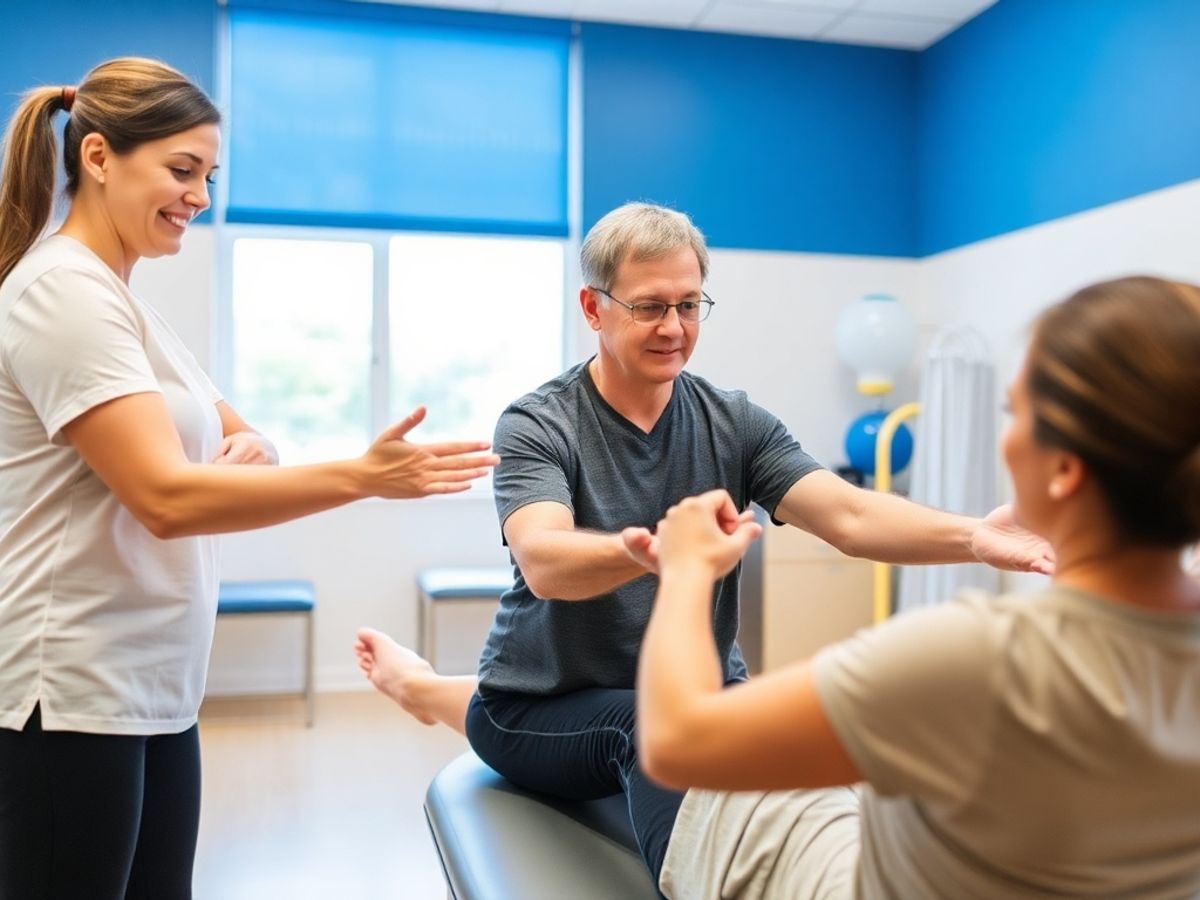 Terapeut fizic ajutând un pacient la recuperare.