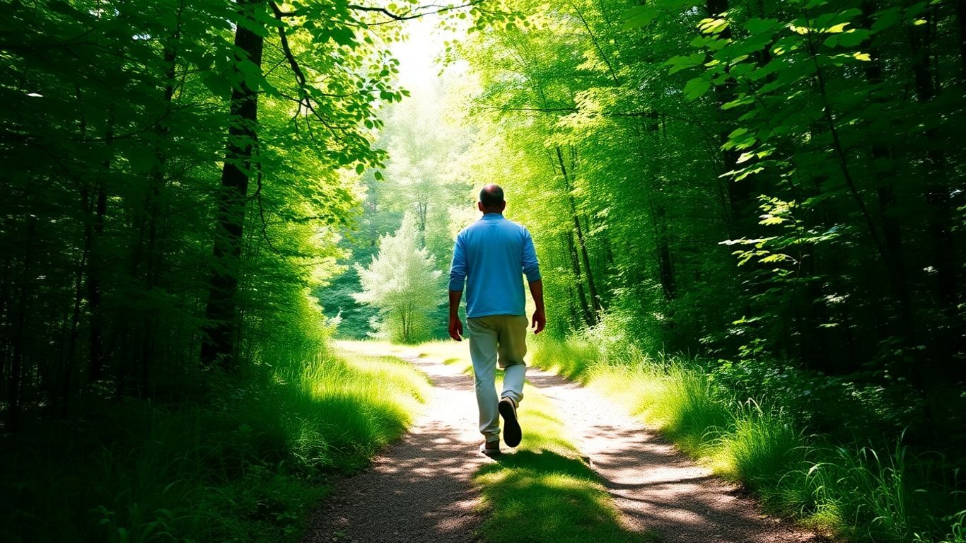 Persoană mergând pe un drum în pădure.