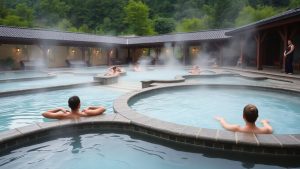 Băi termale relaxante într-un peisaj natural verde