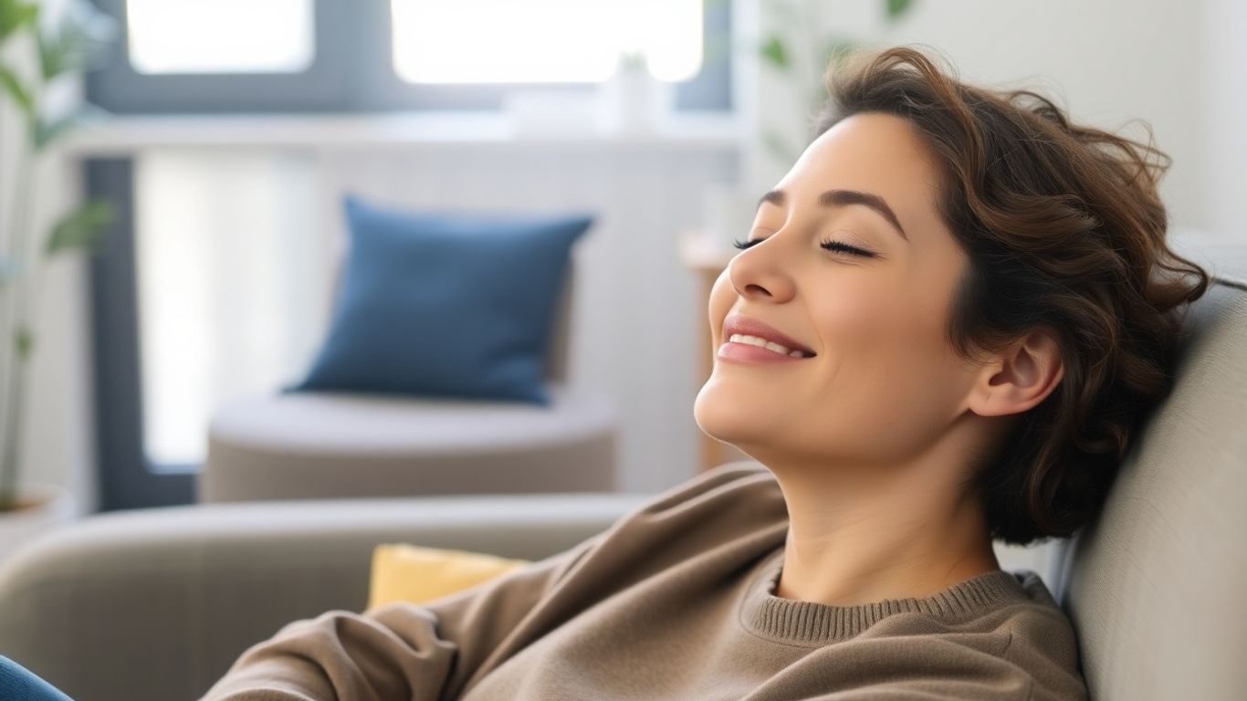 Persoană relaxată pe canapea în timpul terapiei.